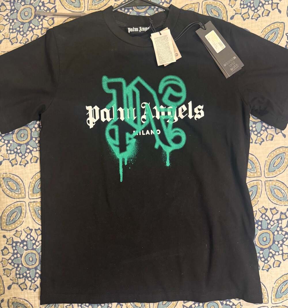 Palm Angels Spray PA Logo Milano T-Shirt Black Green